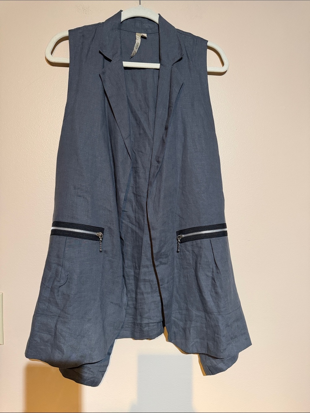 Comfy USA Sleeveless Open Front Vest in Slate Blue with Black Trim